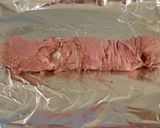 A picture of step 9 of Roast Pork Tenderloin wrapped with Pastrami and served with a Romano / Marscapone Cream Sauce.