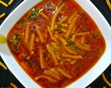 A picture of step 7 of Maharashtrian Sev bhaji.
