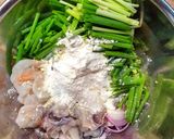 A picture of step 2 of Pajeon (spring onion pancakes).