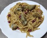 Foto del paso 3 de la receta: Tallarines con jamón, alcachofas y soja