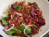 Salad with crispy Iberian ham and pomegranate