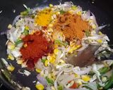 A picture of step 3 of Indian style Mix veg fried rice from leftover rice.