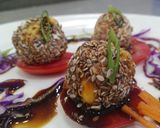 A picture of step 1 of Sesame Peanut & hangcurd balls with soya honey dressing.