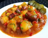 Pas rețetă Tocănița de cartofi cu carne de porc și Kaizer afumat 5 fotografie