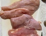 A picture of step 1 of Parmesan crusted chicken.