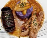 A picture of step 8 of Duck Tenders with Honey, Balsamic Vinegar, and Sesame, Vitelotte Potatoes Two Ways: Fan-Roasted and Mashed.