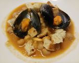A picture of step 4 of Chickpea and mussel soup with homemade croutons.