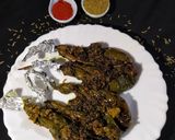 A picture of step 7 of Bharwa baigan.