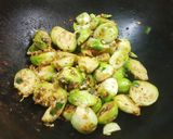 A picture of step 2 of Stir fried brussel sprouts.