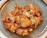 A picture of step 3 of Japanese style fried chicken with Soy sauce, ginger and garlic.