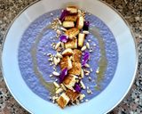 A picture of step 7 of Purple Cabbage Soup with Sheep’s Milk Ricotta and Kamut Bread Croutons.