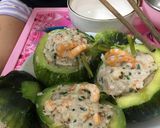 Hình bước làm 5 của món Tôm nhồi bí đỏ