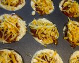 A picture of step 6 of Cheesy sloppy joe casserole muffins, and an openface.