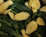 A picture of step 3 of Palak Mushroom.
