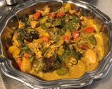 Une image de l'étape 13 de Poulet au curry,poivrons tricolores et pruneaux.