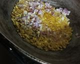 A picture of step 3 of Kundru Peanut masala with Chapati Daal and salad.