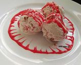 A picture of step 6 of Homemade strawberry ice cream with homemade strawberry sauce.
