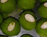 A picture of step 5 of Sooji ladoo in green color.