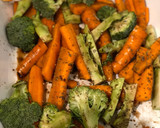 A picture of step 2 of Roast poussin balsamic roast carrot and broccoli.