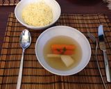 A picture of step 12 of Sunday lunch (chicken noodle soup and baked chicken with potatoes).