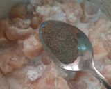 A picture of step 3 of Orange Chicken with fried rice.