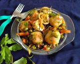 A picture of step 14 of Stuffed Riceballs tossed in mix vegetables.
