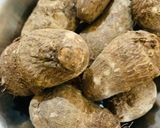 A picture of step 1 of Arbi in mustard gravy (taro root).