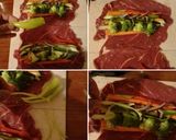 Foto del paso 8 de la receta: Carne rellena de verduras con papas salteadas al champiñón