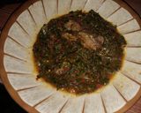 A picture of step 2 of Pounded yam da miyar alyahu.(spinach).