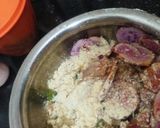 A picture of step 1 of Ratalu(purple yam) ke pakode.