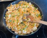 A picture of step 7 of Fried rice with Korean Kimchi and pork belly.