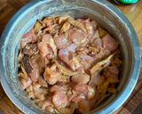 A picture of step 3 of One Pot Rice Cooker Chinese Recipe- Chicken, Shiitake Mushrooms, Chinese Sausage.