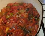 A picture of step 6 of Uncle Yves' Chicken Basquaise (with tomatoes, peppers + herbs).