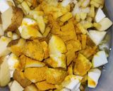 A picture of step 3 of Kadali Manja Rai (Banana stem curry in mustard paste).