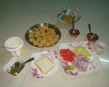 A picture of step 1 of Sevpuri sandwich.