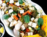 A picture of step 6 of Steam Veg with feta cheese.