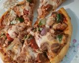 A picture of step 7 of Chicken Franks pizza 🍮🍕🍕🍕.