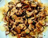 A picture of step 5 of Garlic Squid with Lemon-Pepper Dressed Potato Chips.