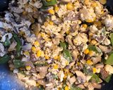 A picture of step 5 of Wok a Scramble!! 4 veg with Basil enthused oil in a scramble.