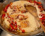 A picture of step 2 of Chicken and chorizo paella.