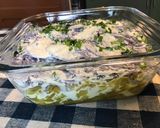 Une image de l'étape 18 de Gratin de pommes de terre vitelotte et chou blanc au parmesan,oignon de roscoff et curry.