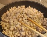 A picture of step 1 of Two-Color Soboro (Chicken and Egg).