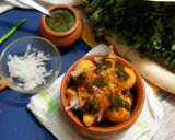 A picture of step 10 of Ram ladoo with mint coriander chutney.