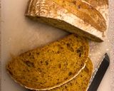 A picture of step 4 of Paprika eggs. Turmeric Sourdough. Black pudding crumb. Smashed avocado.