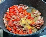 Une image de l'étape 8 de Gratin de coquillettes au lard, 3 fromages, tomates et champignons.
