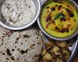 पूर्वी यूपी की प्रसिद्ध थाली मूंग की दाल की कढ़ी (मूंगोड़ी)चावल,जीरा आलू,कचरी,पापड़,चटनी, अचार रोटी साथ में बेसन के लड्डू रेसिपी चरण 12 फोटो