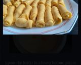 A picture of step 8 of Khandvi.