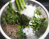 A picture of step 1 of Hara dhaniya aur pudina ki Chutney.