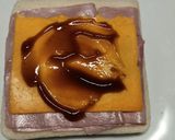 A picture of step 1 of Ham, cheddar and HP brown sauce fried toastie.