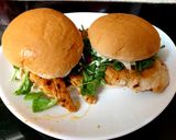 A picture of step 5 of My fried Salt and Pepper seasoned Chicken on a bun. 🥰🥰🥰.